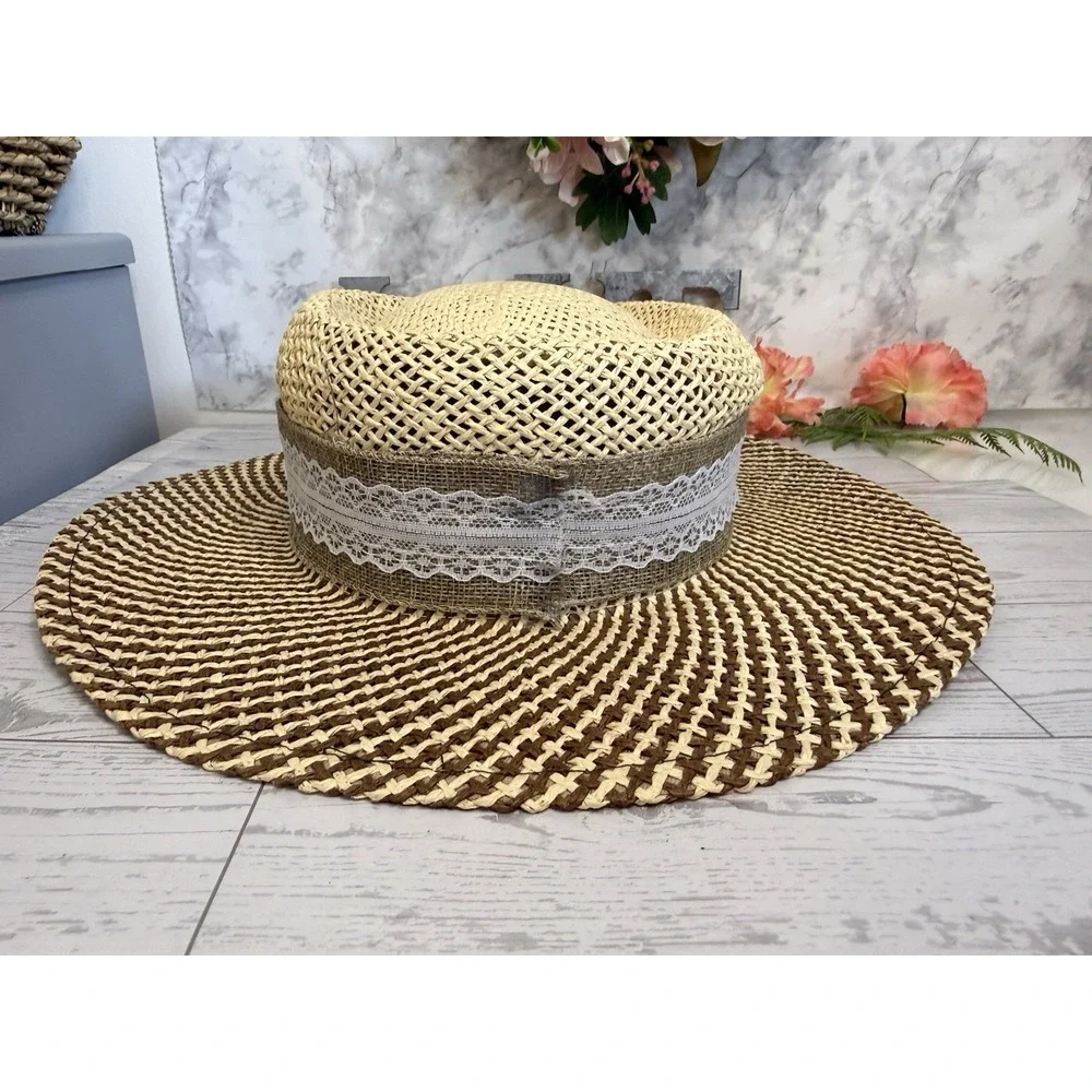 Ahead Fine Hats Headgear Unisex Two Tone Straw Golf Hat Fedora S/M Vintage Retro